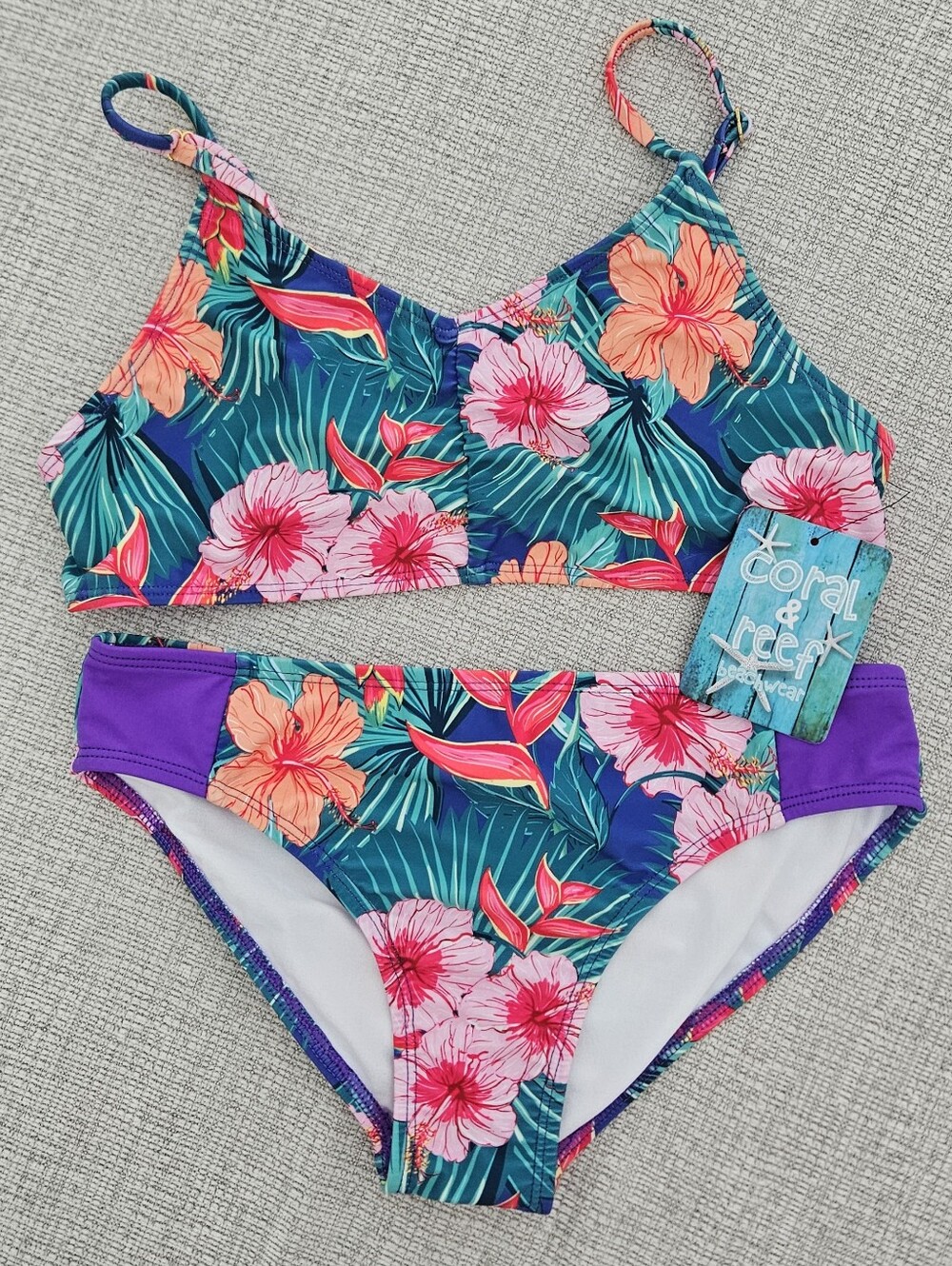 Coral & Reef Girls' Hanani Floral Forest Bikini Size 14 NWT
